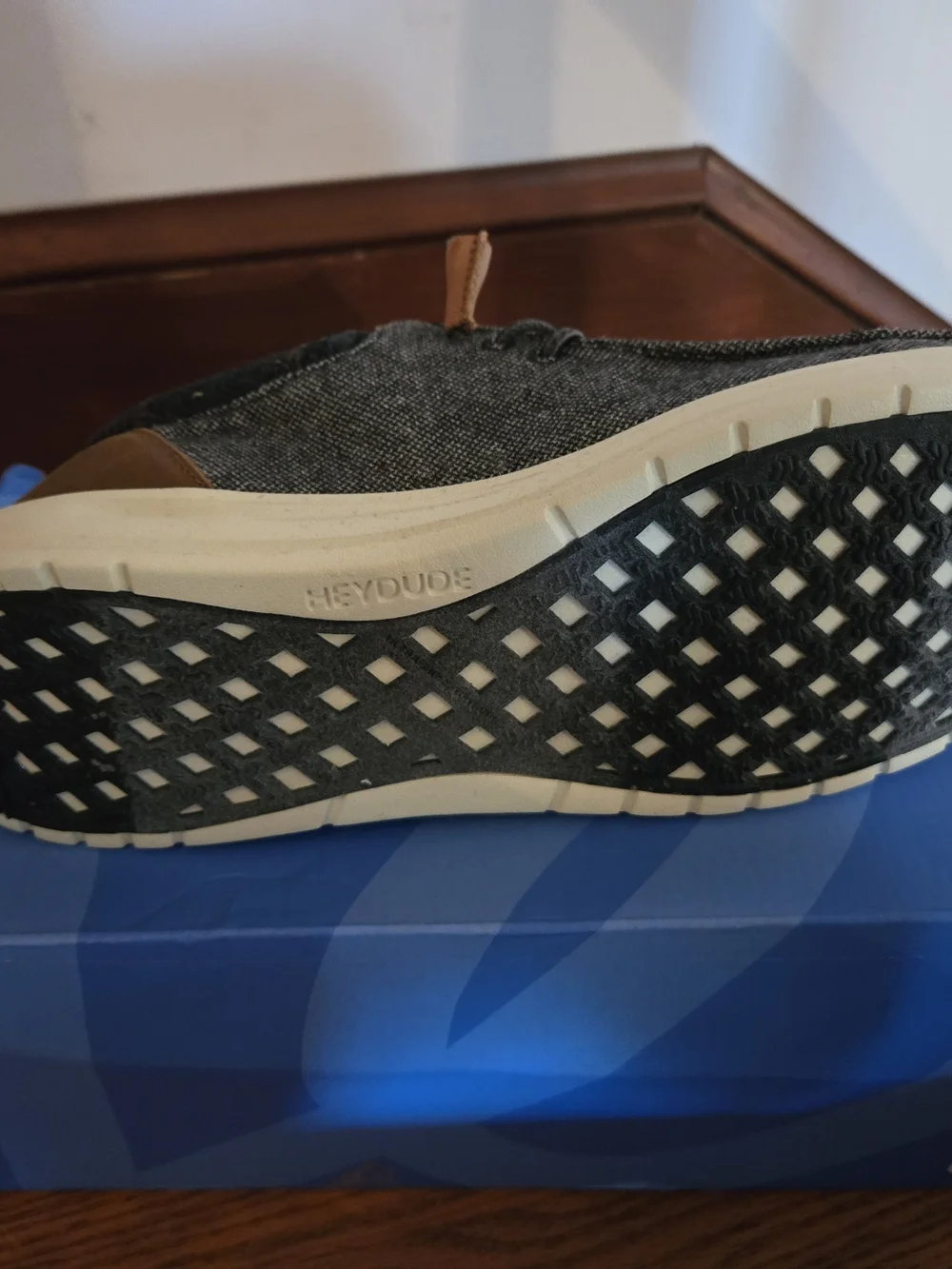Hey Dude Men's Charcoal Gray Canvas Slip-On with Tan Heel Accents